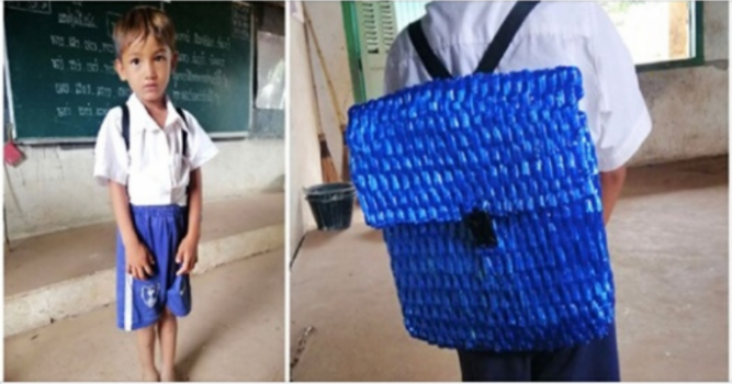 Dad Who Can’t Afford To Buy Son A Backpack Weaves Him One Out Of String