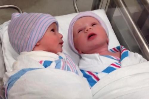 Twin Newborn Baby Brothers Captured Talking To Each Other Only An Hour Following Birth