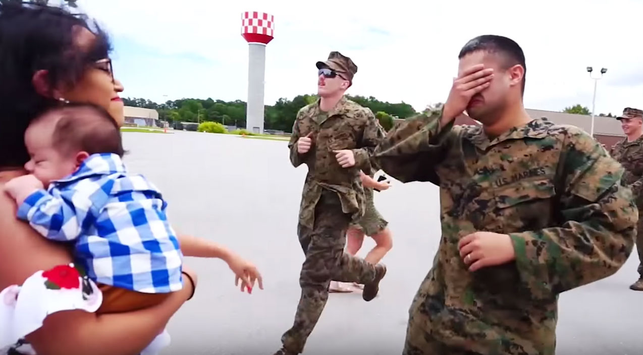 Seeing Newborn Son For The First Time Ever, Marine Breaks Down In Tears Before He Even Reaches Him