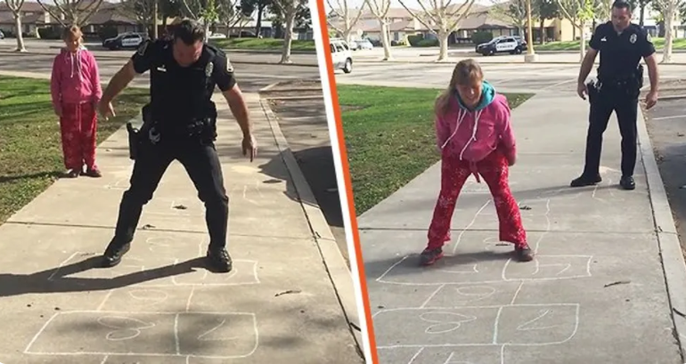 Cop Teaches 11-Year-Old Living in a Car How to Play Hopscotch in Heartwarming Video