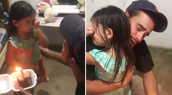 Father Does Not Have Enough Money To Throw A Birthday Party For His Little Daughter, So He Buys Her A Slice Of Cake And A Candle (VIDEO)