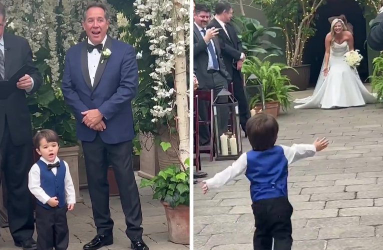 Excited Toddler Ring Bearer Runs Down The Aisle To Greet His Mother