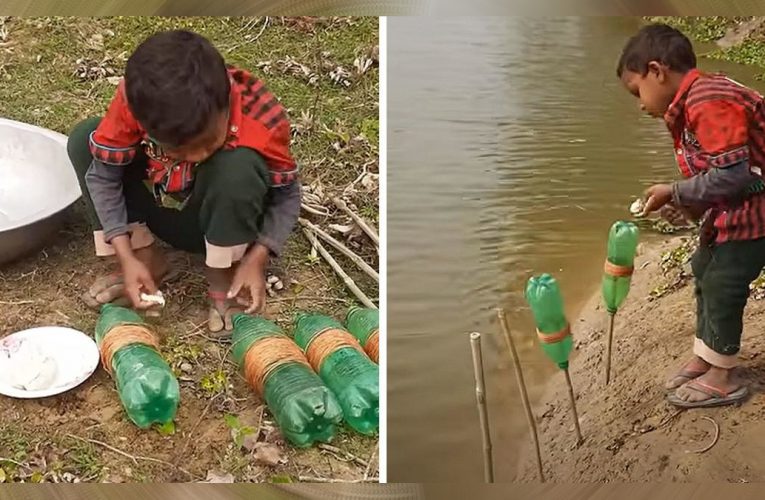 Tiny Tot Wows The Internet With His Plastic Bottle Fishing Method
